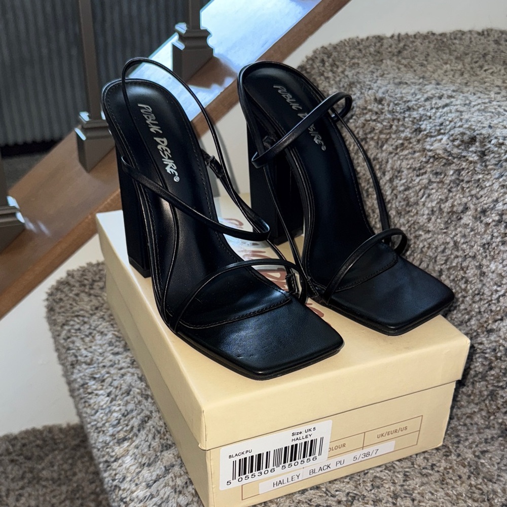 Public Desire Black Strappy Block Heels
